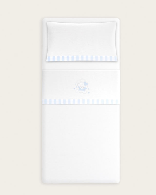 Juego de Sábanas para Bebé Oso - Blanco y Azul
