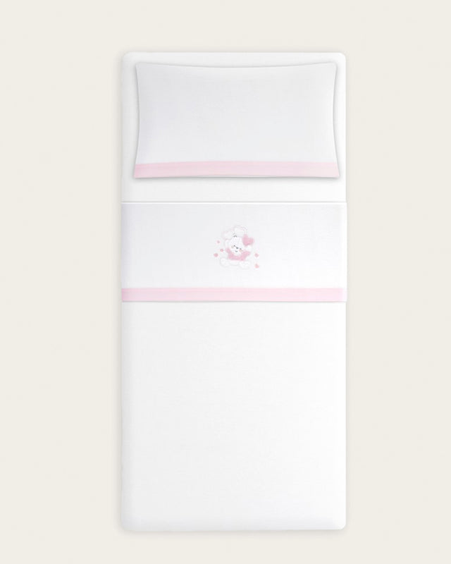 Juego de Sábanas para Bebé Oso- Blanco y Rosa