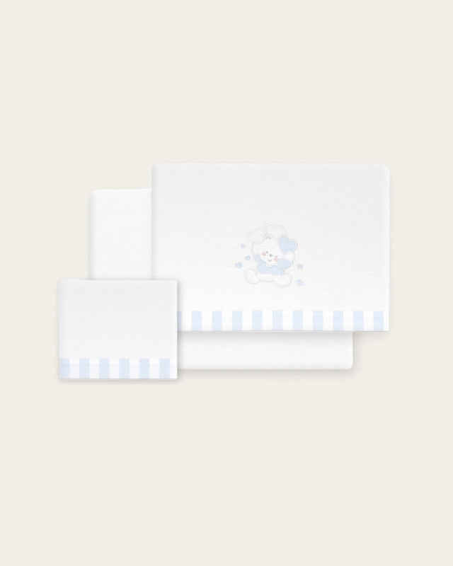 Juego de Sábanas Franela Oso - Blanco/Azul