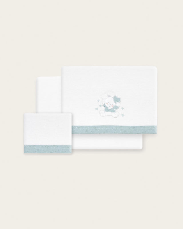 Juego de Sábanas Franela Oso - Blanco/Verde